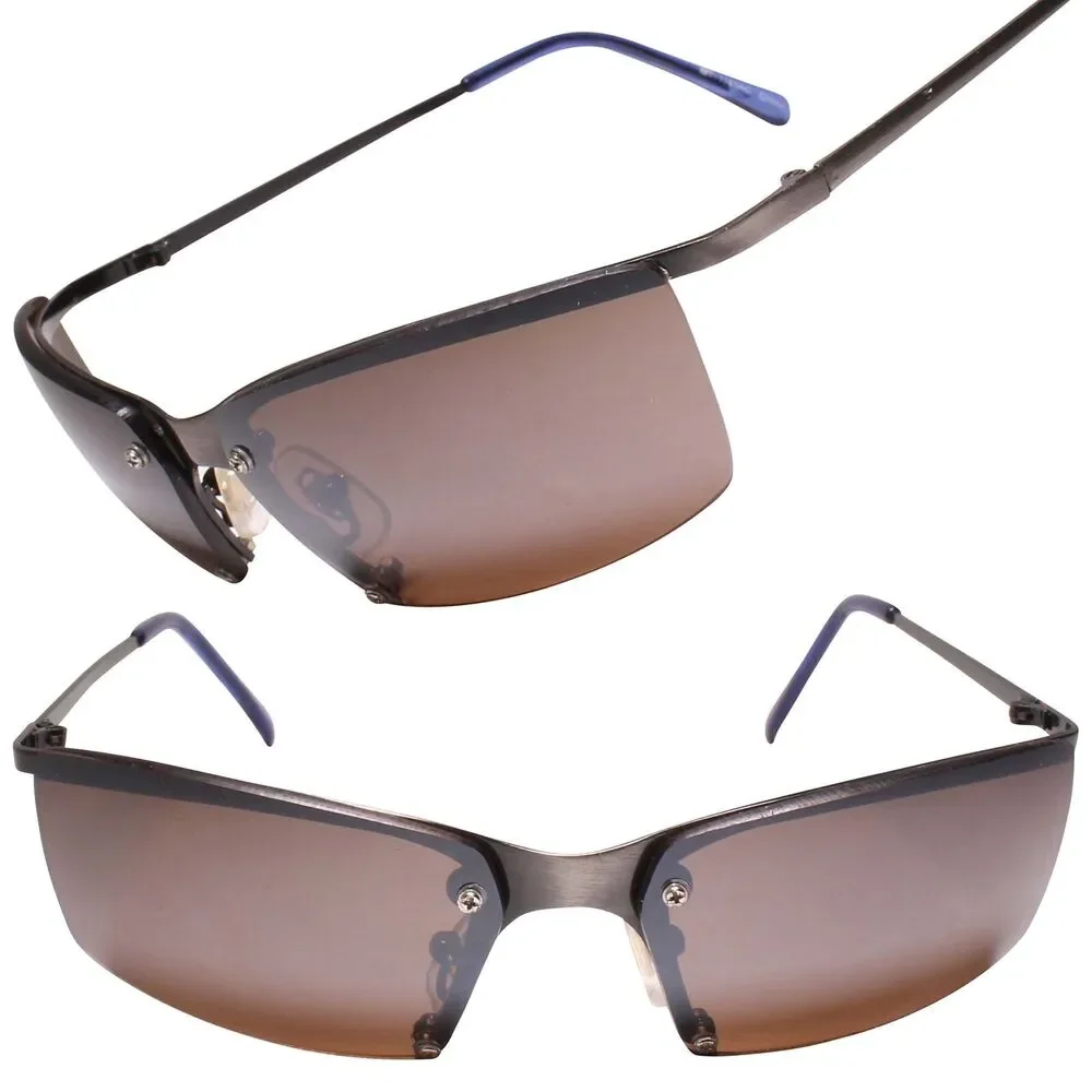 Classic Retro Stylish Semi Rimless Rectangle Wrap 80s 90s Gunmetal Sunglasses